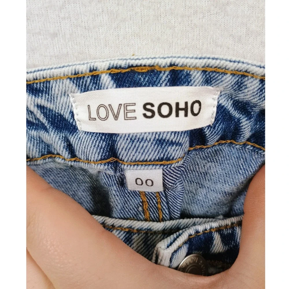 Y2K Streetwear Love Soho Womens 00 Blue Acid Wash Side Stripe‎ Ribbon Tie Jeans